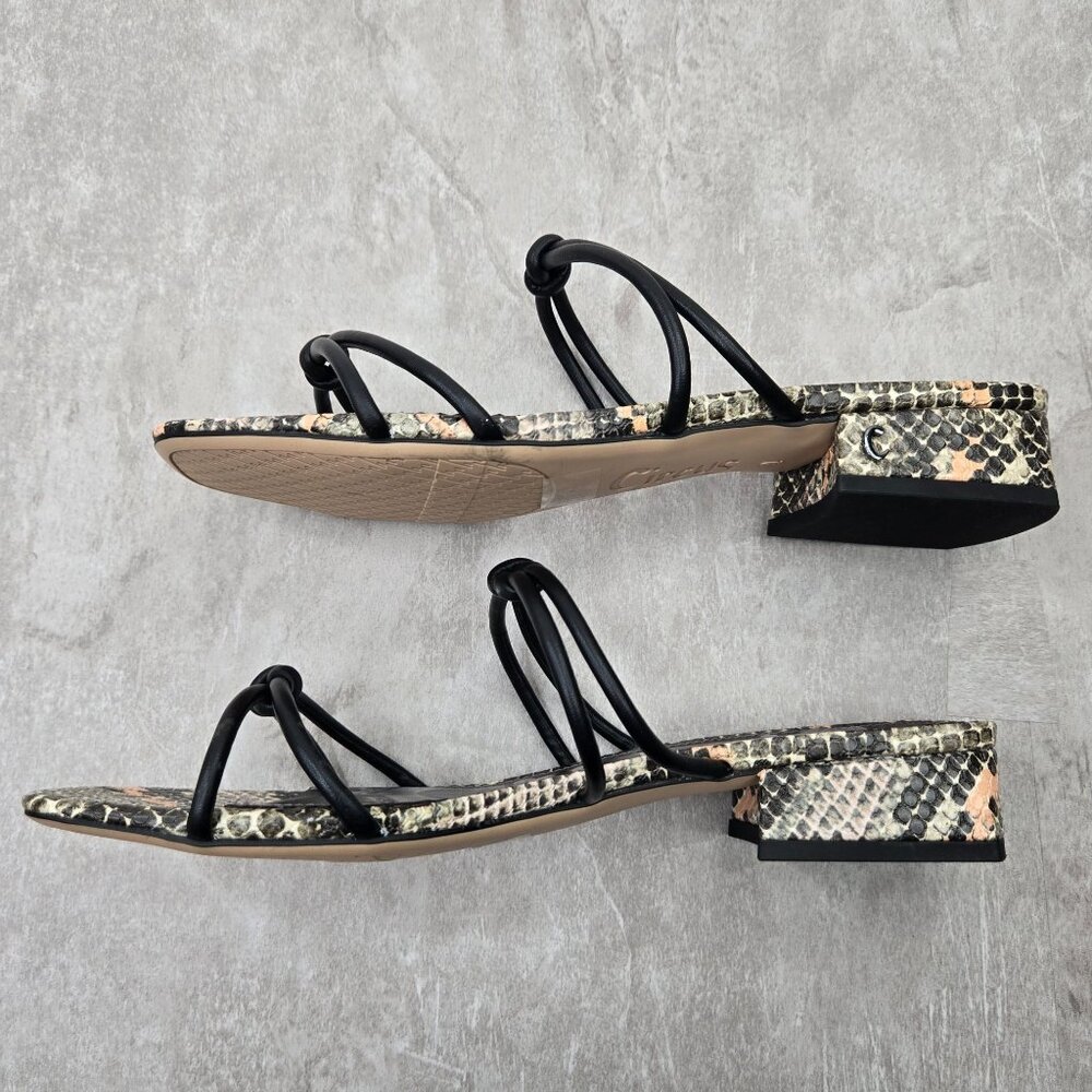 Sam Edelman Black Strap Snake-Print Low Block Heel Sandals - Picture 6 of 10